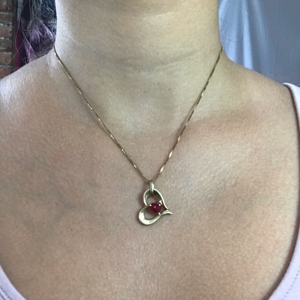 Gold Heart w/Red Stone Necklace